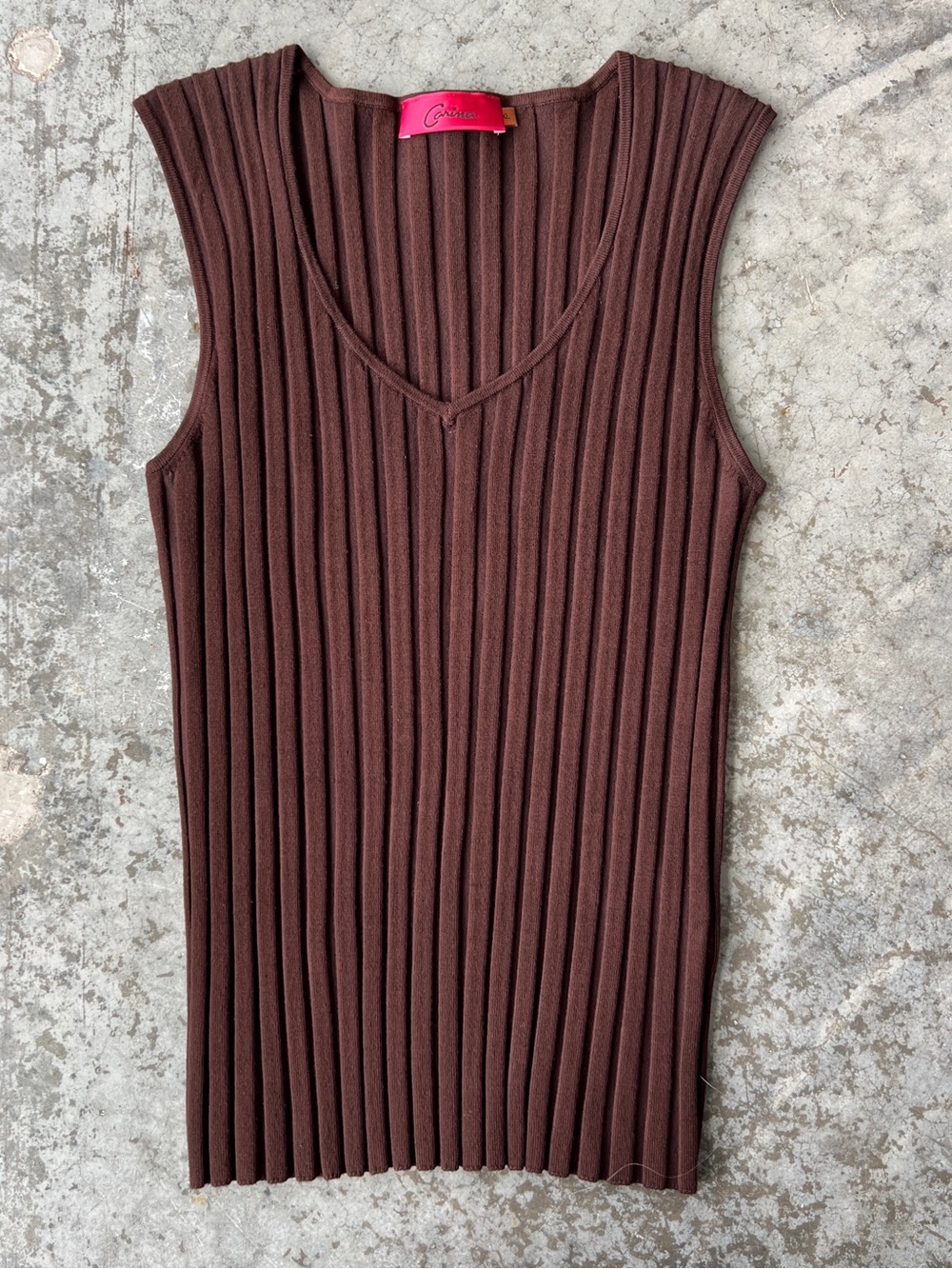 Carina Chocolate Brown Ribbed Knit V-Neck Tank Top Stretchy Viscose Women’s XL